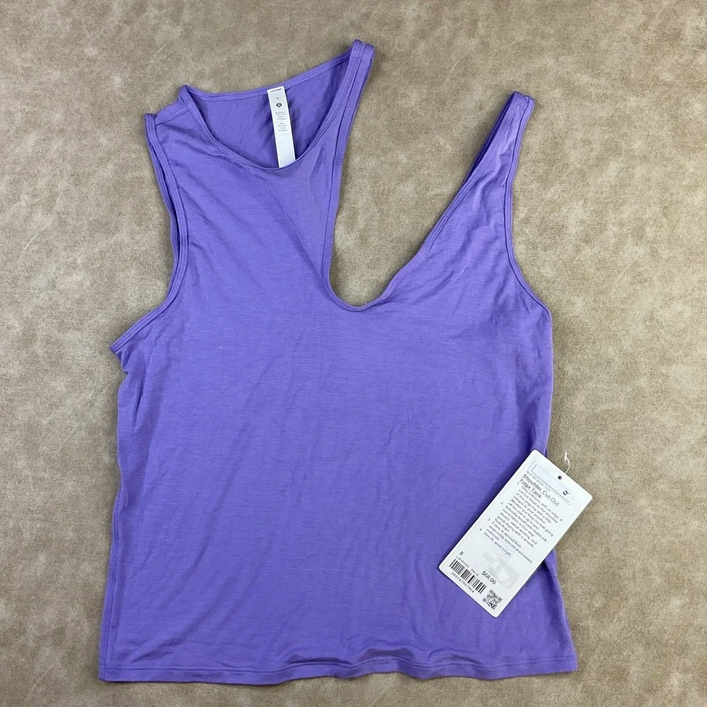 Lululemon Tank Top Shoulder Cut-Out Yoga Shirt Sz 8 Purple‎ Lavender NWT $68